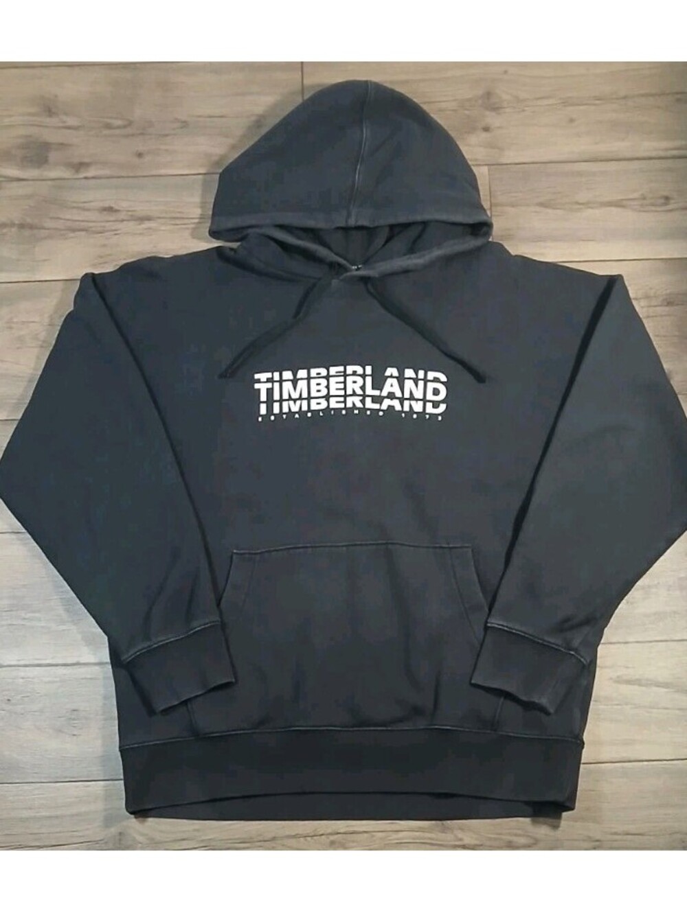 Timberland Hoodie Sweatshirt Black White Graphic Logo Pullover Relaxed Fit Sz M